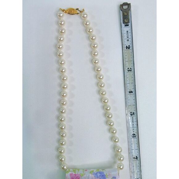 Handmade Vintage Tie Necklace Pastel Floral RMN Pearl Beads Upcycled Butterfly - Picture 13 of 14